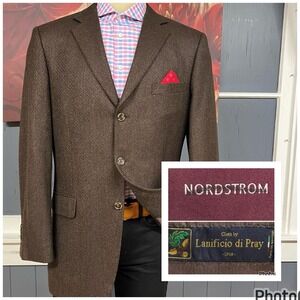 Vintage Nordstrom‎ Blazer Sport Coat Mens 44l Long Wool Brown 3 Button Jacket